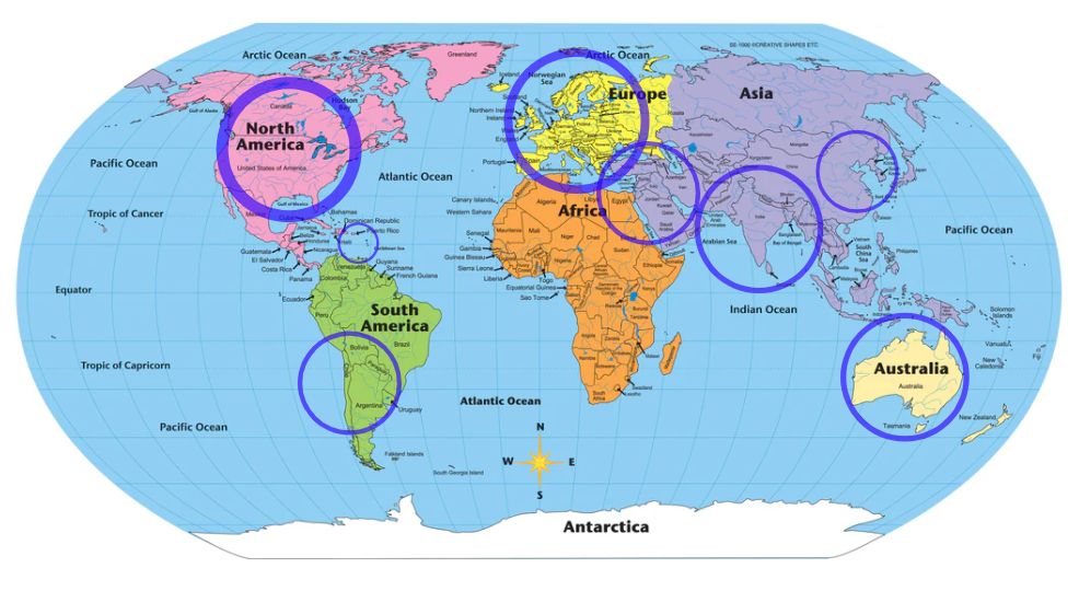 World map of team member distribution
