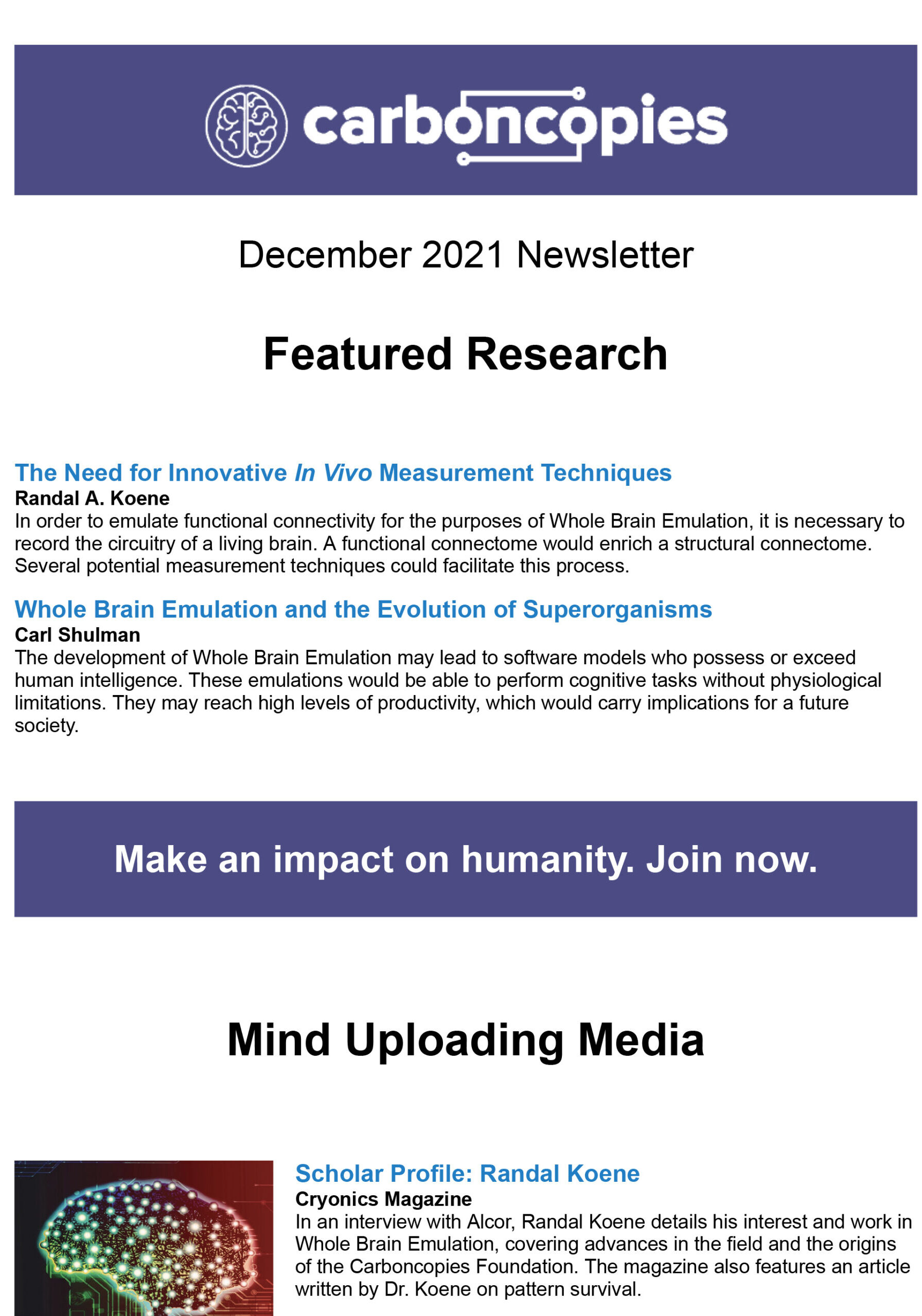 Carboncopies Foundation for Substrate-Independent Minds, Inc. Mail - Carboncopies December 2021 Newsletter-1