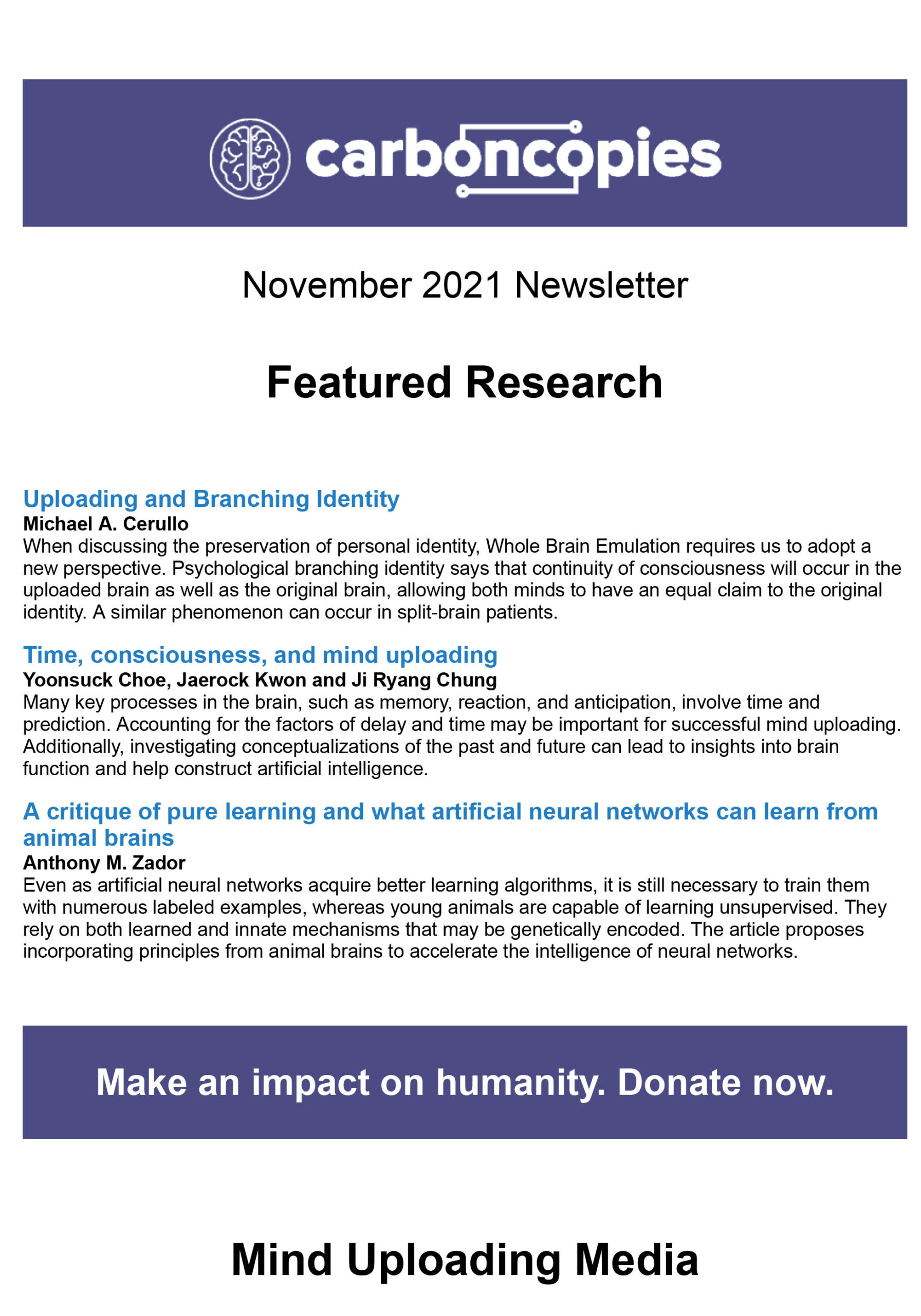 Carboncopies Foundation for Substrate-Independent Minds, Inc. Mail - Carboncopies November 2021 Newsletter-1 copy
